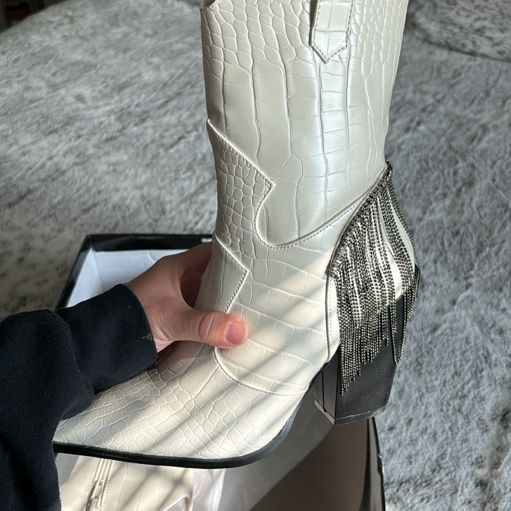 Faux Croc Fringe Western Boots